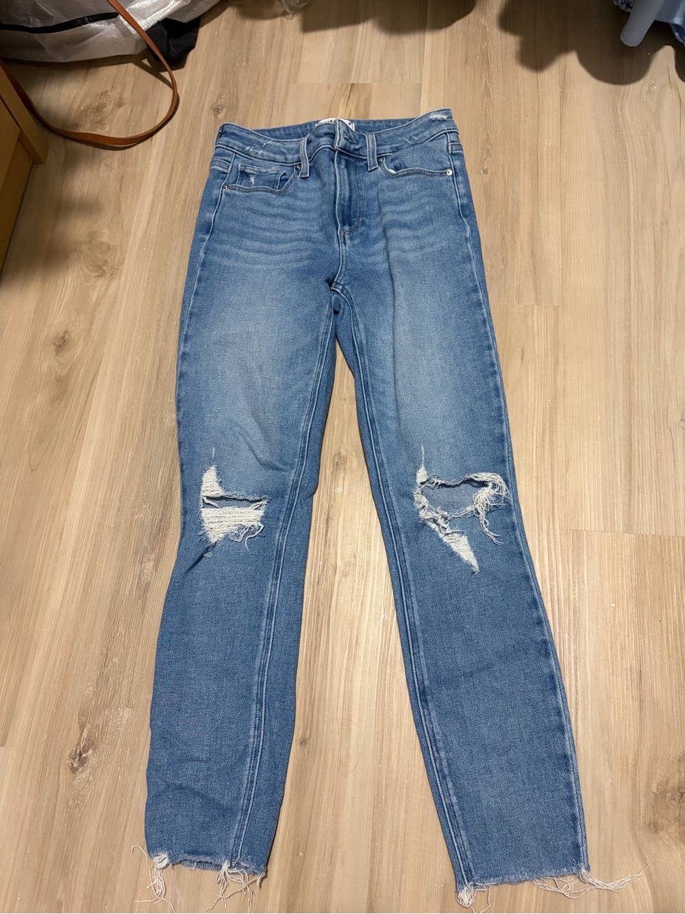 PAIGE Light Blue Distressed Straight-Leg Jeans